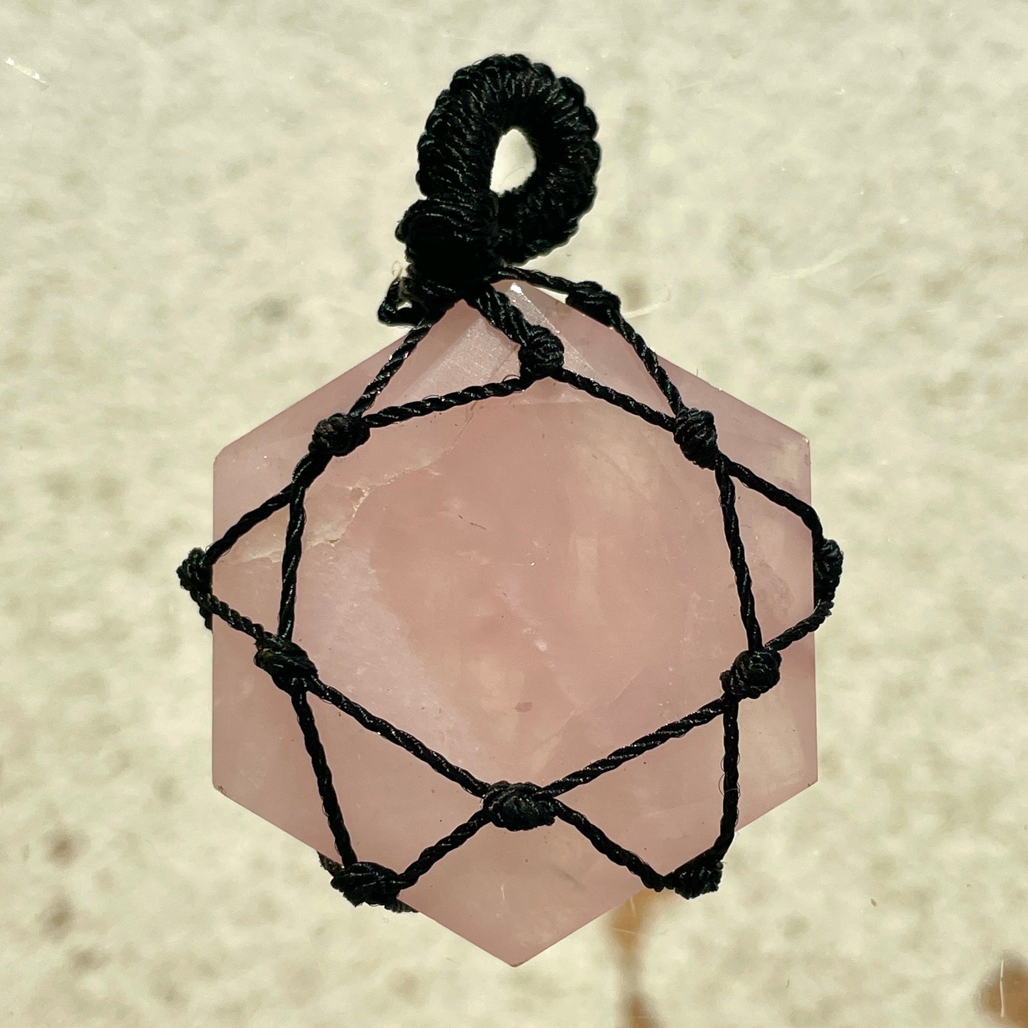 Rose Quartz - Macrame Wrapped Hexagonal Pendant Rose Quartz - Macrame Wrapped Hexagonal Pendant